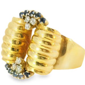 Antique Estate 18K Yellow Gold Diamond Sapphire Designer Handmade Ring