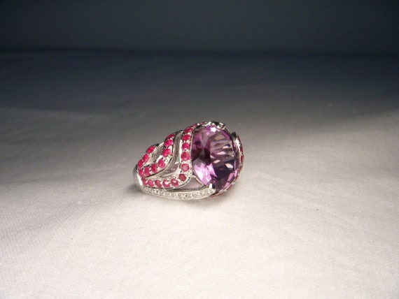 Gorgeous Estate 14K White Gold Amethyst Ruby Pave… - image 2