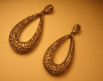 Estate 14K Black Gold Diamond Micropave Drop Dangle Earrings