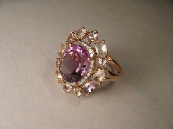 Magnificent Estate 14K Pink Rose Gold Diamond Ame… - image 4