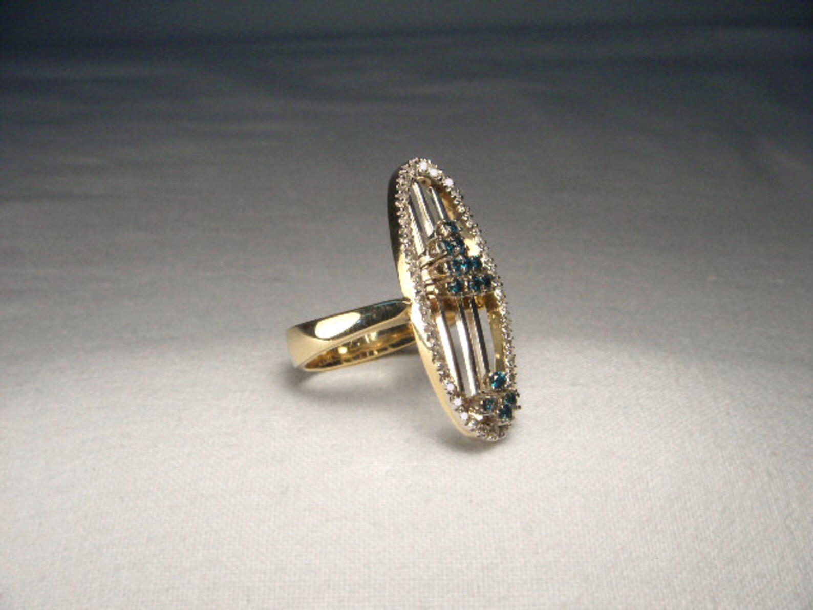 Stunning Estate 14K Yellow Gold Blue Sliding Diamond Movable Cocktail ...