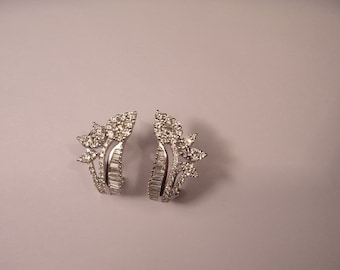 Magnificent Designer 18K White Gold Diamond Flower French Clip Earrings