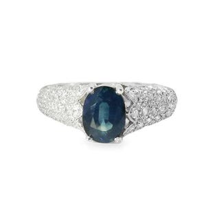 Stunning Estate 14K White Gold Sapphire Diamond Tulip Ring Band