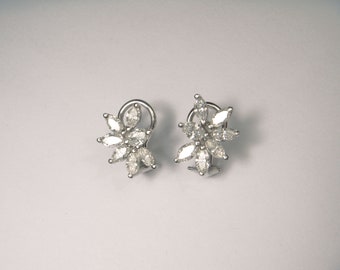 Stunning 14K White Gold Marquise Diamond Floral Designer Earrings