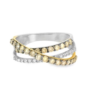 14K White Gold Champagne Diamond Wide Bridge Band Ring image 1