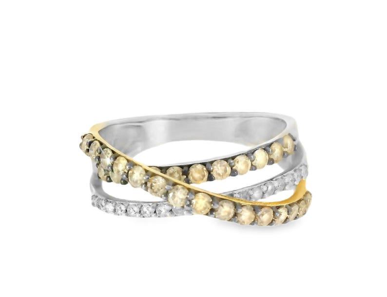 14K White Gold Champagne Diamond Wide Bridge Band Ring image 1