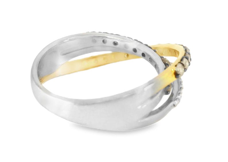 14K White Gold Champagne Diamond Wide Bridge Band Ring image 4