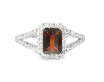 14 kt witgouden filigraan granaat diamanten Estate-ring