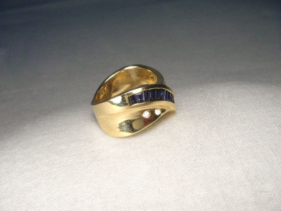 Stunning 14K Yellow Gold Princess Cut Sapphire Di… - image 4