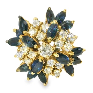 Magnificent Estate 14K Gold Marquise Sapphire Diamond Kaleidoscope Cocktail Ring