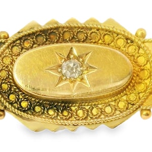 Antique Victorian 14K 15K Yellow Gold Old Mine Diamond Brooch Bar Pin