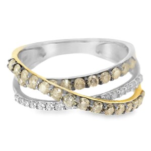 14K White Gold Champagne Diamond Wide Bridge Band Ring image 2