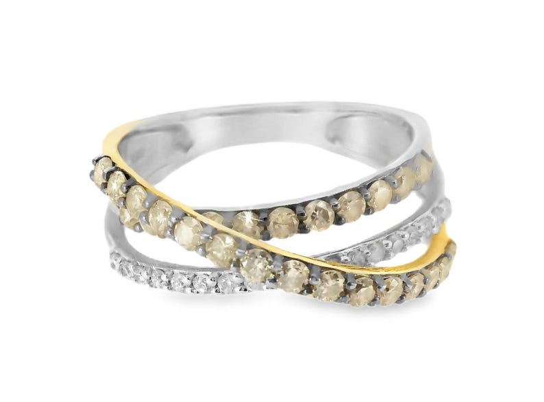 14K White Gold Champagne Diamond Wide Bridge Band Ring image 2