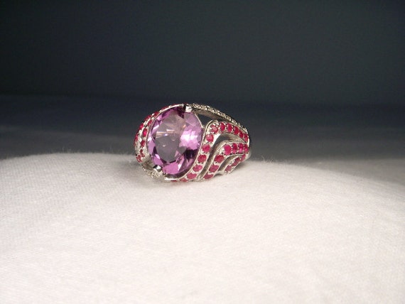 Gorgeous Estate 14K White Gold Amethyst Ruby Pave… - image 1