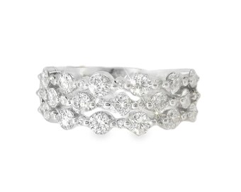 14K White Gold Diamond 3 Row Wedding Band