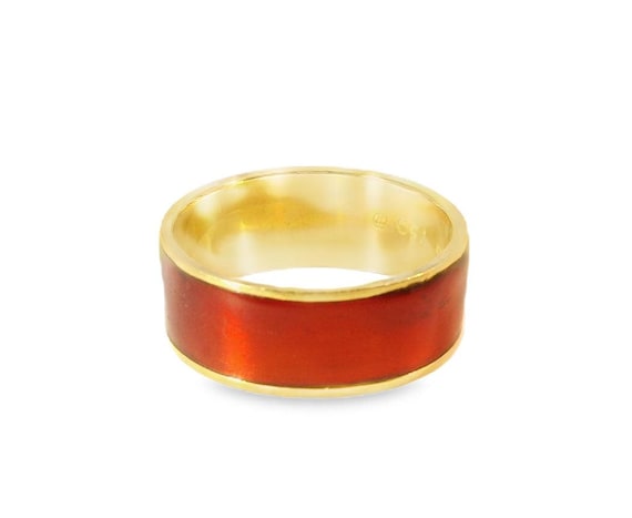 18K Yellow Gold Hidalgo Red Enamel Wide Insert Panther Band