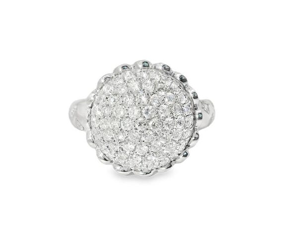 14K White Gold Diamond Pave Dome Filigree Designer Ring