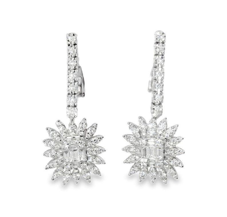 Pendientes de girasol con diamantes en oro blanco de 18 quilates imagen 2