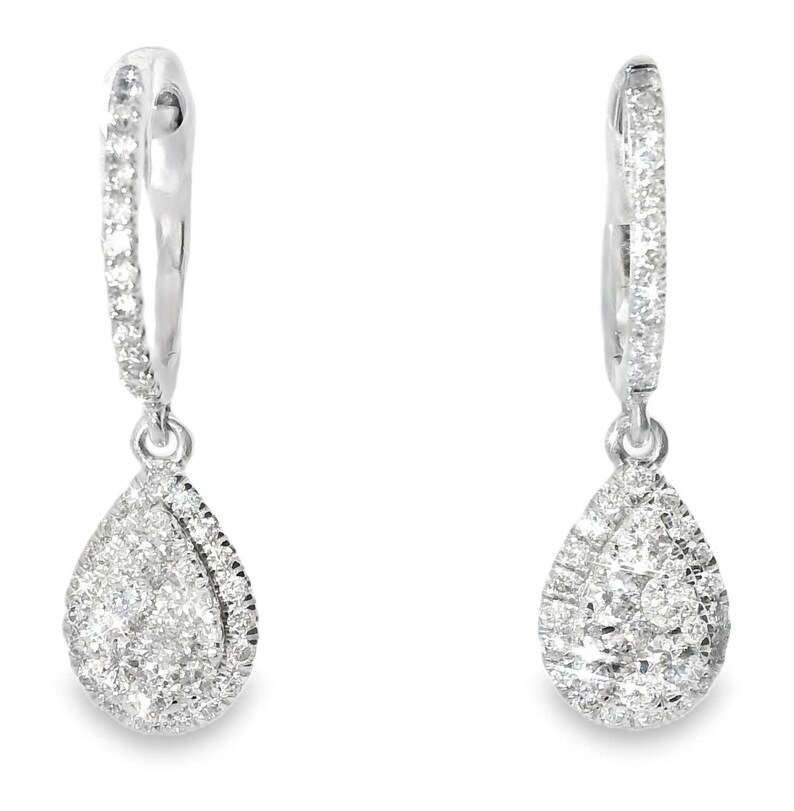 14K White Gold Diamond Drop Earrings Estate