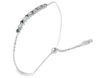 14K White Gold Sapphire Diamond Bracelet, Adjustable Bolo Style