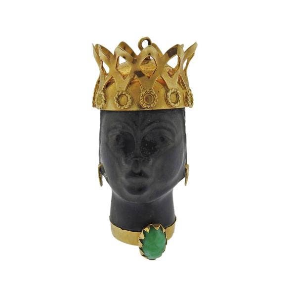 Rare Beautiful Corletto 18K Gold Turquoise Blackamoor Pendant
