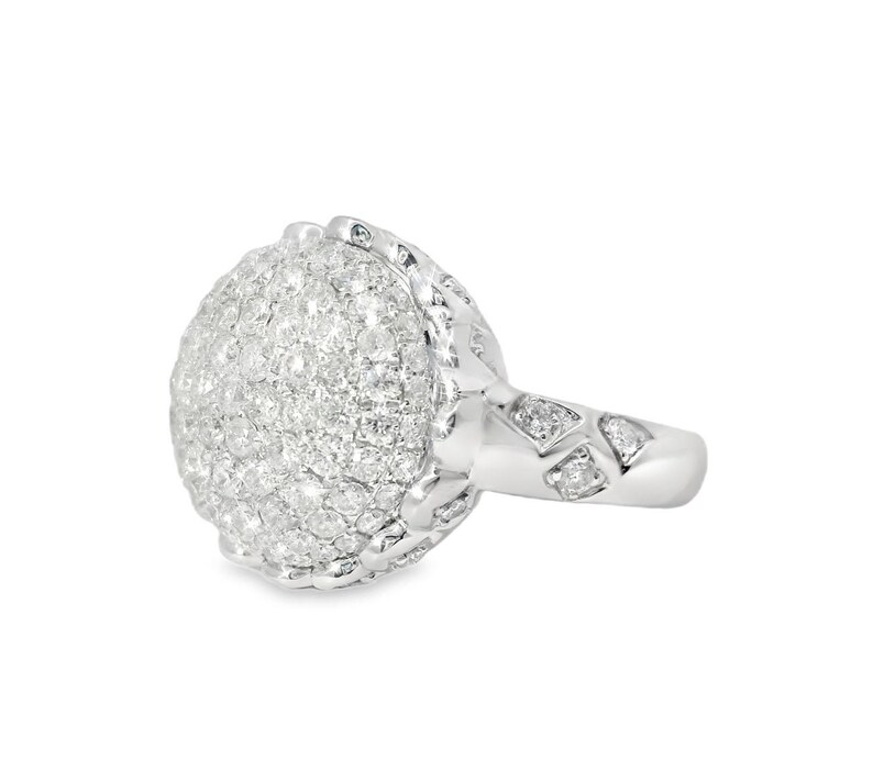 14K White Gold Diamond Pave Dome Filigree Designer Ring image 3