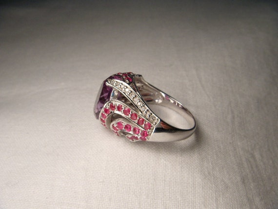 Gorgeous Estate 14K White Gold Amethyst Ruby Pave… - image 3