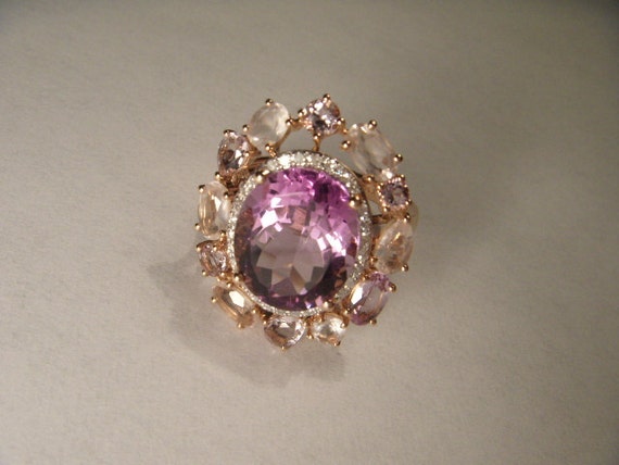 Magnificent Estate 14K Pink Rose Gold Diamond Ame… - image 3