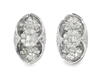 Wunderschöne 18K Weißgold Diamant Floral Designer Ohrringe