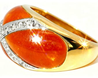 14K Yellow Gold Designer Red Carnelian X Diamond Band Ring
