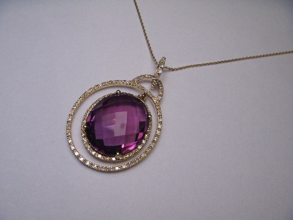 Gorgeous Estate 14K Yellow Gold Amethyst Diamond … - image 1