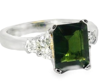 14K Weißgold Grün Turmalin Diamant Cocktailring