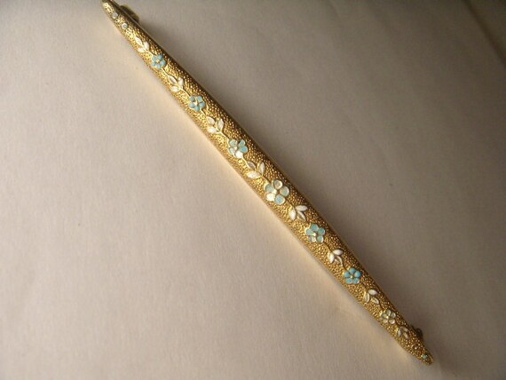 Victorian Antique 14K Gold Enamel Floral Bar Pin … - image 3