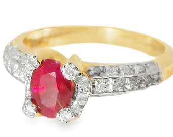 14K Yellow Gold Pave Diamond Ruby Designer Band Ring