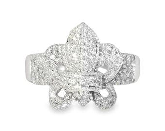 14K Weißgold Diamant Fleur de Lis Ring