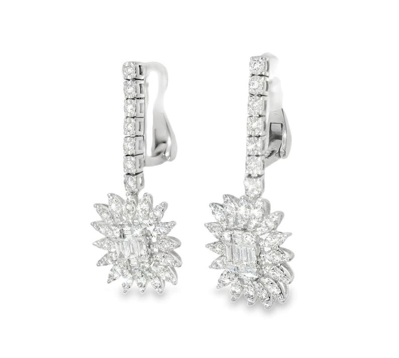 Pendientes de girasol con diamantes en oro blanco de 18 quilates imagen 5