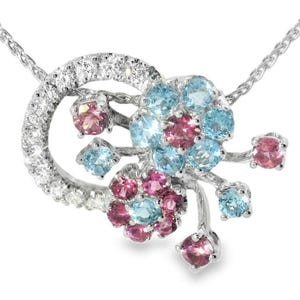 Magnificent Estate 18K White Gold Tourmaline Topaz Diamond Floral Necklace