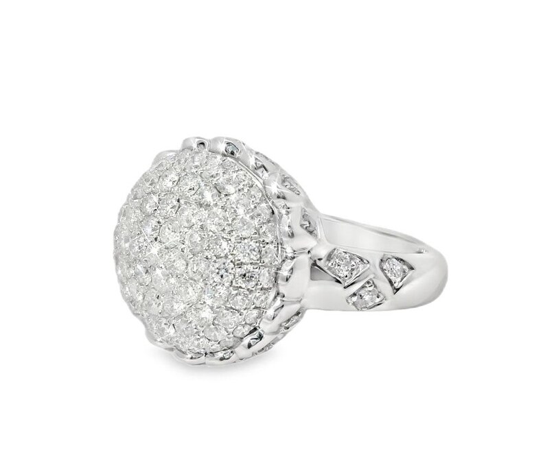 14K White Gold Diamond Pave Dome Filigree Designer Ring image 2