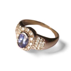 Prachtige 14 kt witgouden diamanten tanzaniet designer ringband