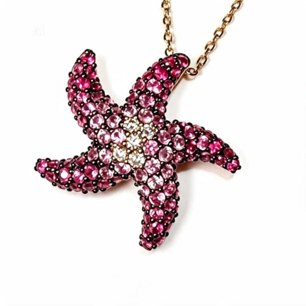 14K Rose Gold Starfish Pendant Necklace with Diamonds and Sapphires