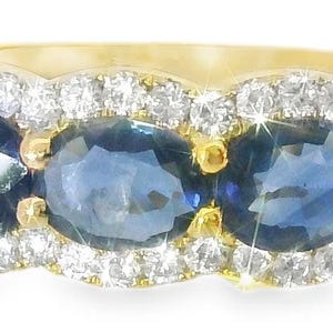 Gorgeous 18K White Gold Diamond Sapphire 3-Stone Band Ring