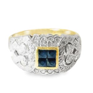 Fabulous Antique 14K Yellow Gold Sapphire Diamond Filigree Cluster Band Ring