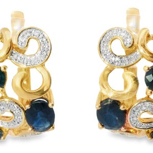 Beautiful 14K Pink Rose Gold Diamond Sapphire Swirl Earrings