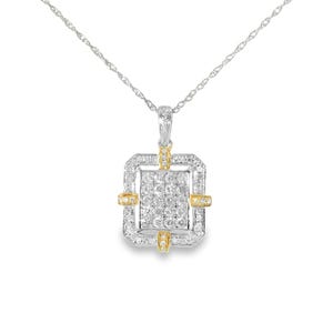 Gorgeous 14K Pink Rose White Gold 2-Tone Pave Diamond Pendant Necklace