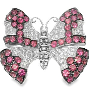 Gorgeous Estate 18K White Gold Ruby Pave Diamond Butterfly Brooch Pin