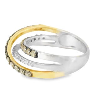 14K White Gold Champagne Diamond Wide Bridge Band Ring image 3