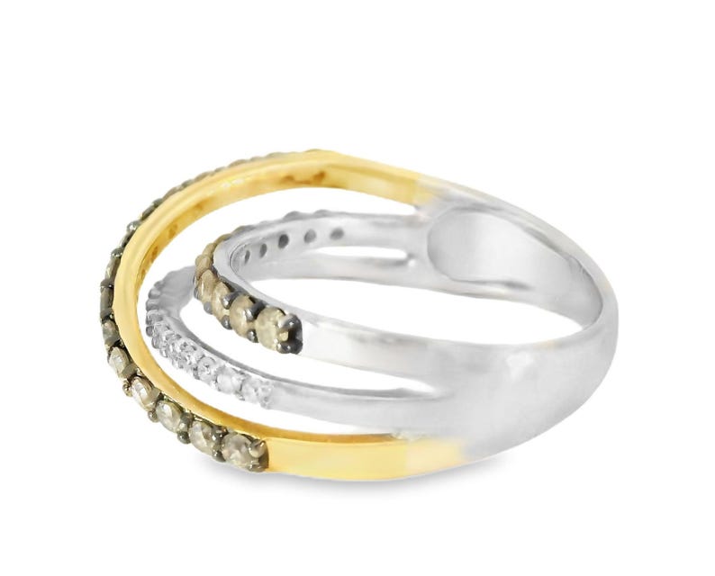 14K White Gold Champagne Diamond Wide Bridge Band Ring image 3
