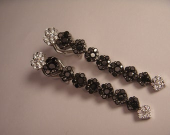 Magnificent 18K White Gold Black Diamond Floral Flower Chandelier Earrings