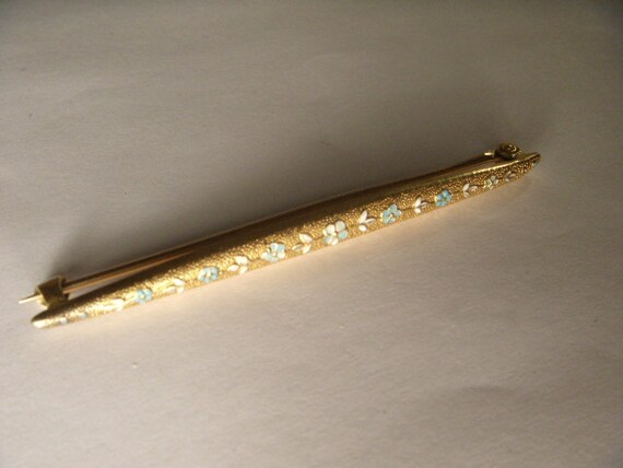 Victorian Antique 14K Gold Enamel Floral Bar Pin … - image 2