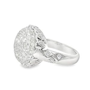 14K White Gold Diamond Pave Dome Filigree Designer Ring image 4